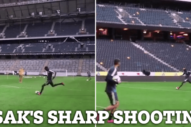 Alexander Isak shows off his razor sharp shooting ability in Sweden training