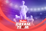 a poster for the sun dream team showing a soccer player